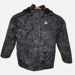 Reebok Winter Coat Black Camo Child 10/12 Removable Hood Double Zipper